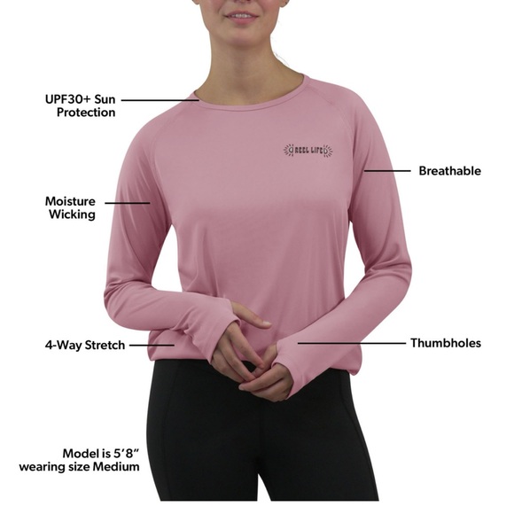 Reel Life Women's Long Sleeve UV T-Shirt Mauve Abstract Design Print on Back XXL - Picture 16 of 16